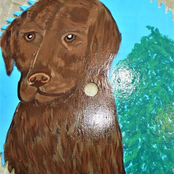 Hand Crafted Chocolate Lab Dog Painting On 10" Saw Blade - Picture 3 of 5